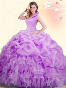Pick Ups High-neck Sleeveless Backless Quinceanera Dress Lilac Organza