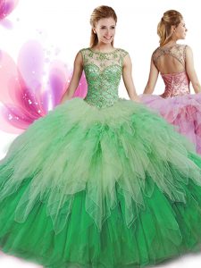 Multi-color Scoop Neckline Beading and Ruffles Quince Ball Gowns Sleeveless Zipper