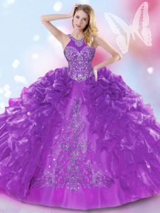 Dazzling Halter Top Sleeveless Appliques and Ruffled Layers Lace Up 15 Quinceanera Dress