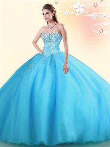 Modest Floor Length Ball Gowns Sleeveless Baby Blue Sweet 16 Quinceanera Dress Lace Up