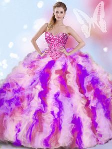 Modest Multi-color Organza Lace Up Quinceanera Dresses Sleeveless Beading and Ruffles