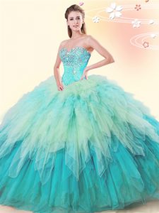 Floor Length Lace Up 15 Quinceanera Dress Multi-color for Military Ball and Sweet 16 and Quinceanera with Beading and Ruffles
