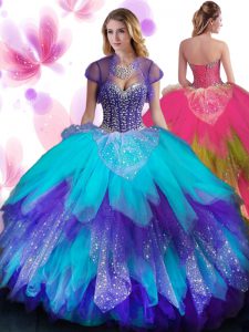 Ruffled Sweetheart Sleeveless Lace Up Quinceanera Gown Multi-color Tulle