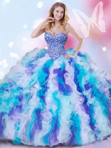 Superior Sweetheart Sleeveless Organza Quinceanera Dresses Beading and Ruffles Lace Up
