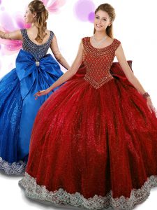 Romantic Wine Red Zipper Scoop Beading and Appliques and Bowknot Sweet 16 Dresses Organza Sleeveless