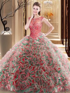 Cheap Brush Train Ball Gowns Vestidos de Quinceanera Multi-color Scoop Fabric With Rolling Flowers Sleeveless Lace Up