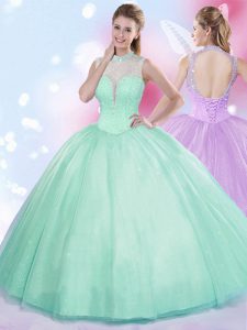 Fitting Tulle Sleeveless Floor Length Quinceanera Dress and Beading