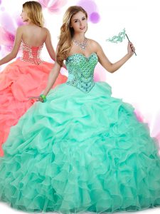 Dramatic Apple Green Sweetheart Lace Up Beading and Ruffles and Pick Ups Sweet 16 Dresses Sleeveless