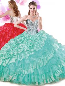 Enchanting Sweetheart Sleeveless Organza and Taffeta Ball Gown Prom Dress Beading and Ruffled Layers and Pick Ups Lace Up
