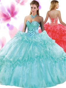 Aqua Blue Sweet 16 Dresses Military Ball and Sweet 16 and Quinceanera with Pick Ups Sweetheart Sleeveless Lace Up