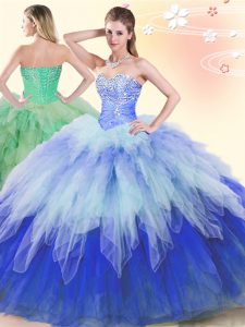 Excellent Tulle Sweetheart Sleeveless Lace Up Beading and Ruffles 15 Quinceanera Dress in Multi-color