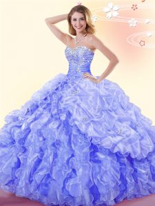 Luxurious Pick Ups Sweetheart Sleeveless Lace Up 15 Quinceanera Dress Blue Organza