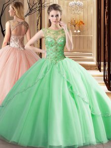 Low Price Scoop Tulle Sleeveless Ball Gown Prom Dress Brush Train and Beading