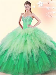 Attractive Sleeveless Lace Up Floor Length Beading and Ruffles Quinceanera Dress