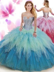 Exceptional Ball Gowns Vestidos de Quinceanera Multi-color Sweetheart Tulle Sleeveless Floor Length Lace Up