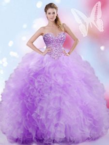 Glittering Sweetheart Sleeveless Lace Up Sweet 16 Dress Lavender Tulle