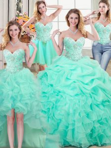 Four Piece Pick Ups Floor Length Ball Gowns Sleeveless Apple Green Ball Gown Prom Dress Lace Up
