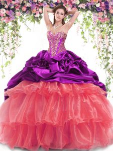 Charming Multi-color Lace Up Vestidos de Quinceanera Beading and Ruffled Layers and Pick Ups Sleeveless With Brush Train