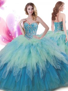 Sweetheart Sleeveless Lace Up 15th Birthday Dress Multi-color Tulle