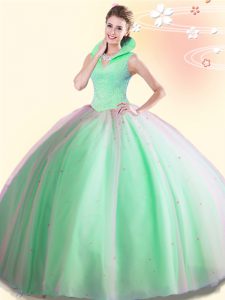Excellent High-neck Backless Beading Quinceanera Gowns Sleeveless