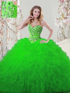Tulle Sweetheart Sleeveless Lace Up Embroidery and Ruffles Quinceanera Gowns in