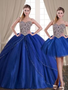 Beauteous Three Piece Sweetheart Sleeveless Tulle Sweet 16 Quinceanera Dress Beading Lace Up