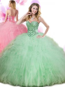 Apple Green Quinceanera Gowns Military Ball and Sweet 16 and Quinceanera with Beading and Ruffles Sweetheart Sleeveless Lace Up