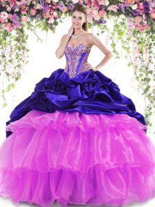 Pretty Pick Ups Ruffled With Train Multi-color Ball Gown Prom Dress Sweetheart Sleeveless Brush Train Lace Up