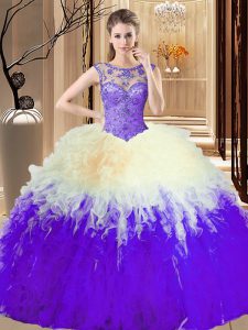 Attractive Backless Multi-color Sleeveless Beading and Ruffles Floor Length Quinceanera Dress
