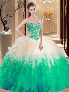 Luxurious Multi-color Ball Gowns Embroidery and Ruffles Quinceanera Dress Lace Up Tulle Sleeveless Floor Length