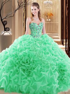 Fabric With Rolling Flowers Sweetheart Sleeveless Lace Up Embroidery and Ruffles and Pick Ups Vestidos de Quinceanera in