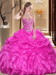 Colorful Ball Gowns Quinceanera Gowns Fuchsia Sweetheart Organza Sleeveless Floor Length Lace Up