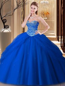 Sweetheart Sleeveless Sweet 16 Quinceanera Dress Floor Length Beading Royal Blue Tulle