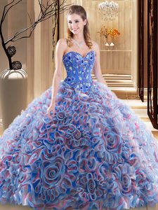 Fashion Sleeveless Brush Train Lace Up With Train Embroidery and Ruffles Sweet 16 Dress