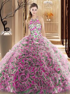 Designer Multi-color Sleeveless Ruffles and Pattern Criss Cross Sweet 16 Dresses