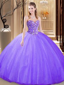 Custom Made Lavender Tulle Lace Up Sweet 16 Dresses Sleeveless Floor Length Embroidery