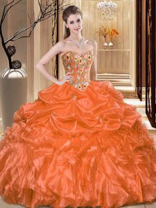 Nice Orange Sweetheart Neckline Embroidery and Ruffles 15 Quinceanera Dress Sleeveless Lace Up
