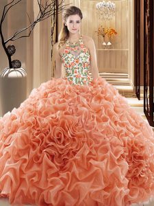 Romantic Ball Gowns Sleeveless Peach Quince Ball Gowns Court Train Backless