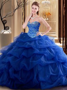 Sweet Royal Blue Sweetheart Neckline Beading Quinceanera Dresses Sleeveless Lace Up