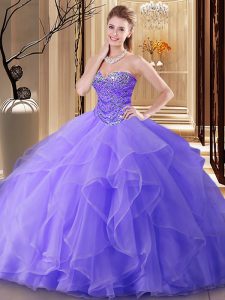 Vintage Sweetheart Sleeveless Lace Up Quince Ball Gowns Lavender Tulle