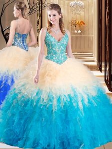 Multi-color Sleeveless Lace and Ruffles Floor Length Sweet 16 Quinceanera Dress