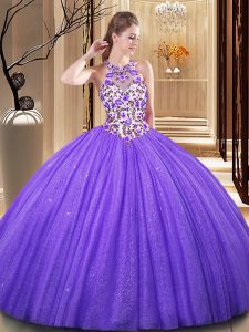 Adorable Sequins Floor Length Lavender Sweet 16 Dresses Scoop Sleeveless Backless