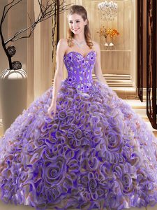 Amazing Multi-color Quince Ball Gowns Military Ball and Sweet 16 and Quinceanera with Embroidery and Ruffles Sweetheart Sleeveless Brush Train Lace Up