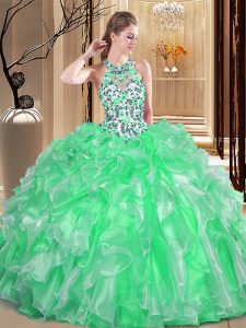 Fashion Sweet 16 Quinceanera Dress Military Ball and Sweet 16 and Quinceanera with Embroidery and Ruffles Scoop Sleeveless Lace Up