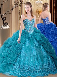 Shining Sleeveless Lace Up Floor Length Embroidery and Pick Ups Quinceanera Gown