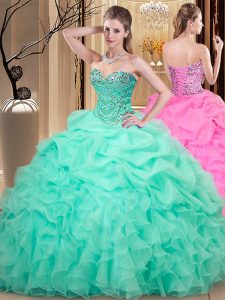 Elegant Apple Green Sweetheart Lace Up Beading and Ruffles and Pick Ups 15th Birthday Dress Sleeveless