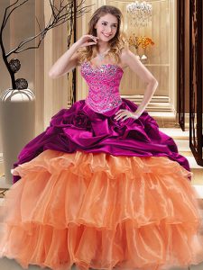 Beauteous Multi-color Ball Gowns Sweetheart Sleeveless Organza and Taffeta Floor Length Lace Up Beading and Ruffles Quinceanera Gown