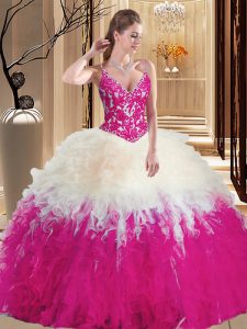 Custom Fit Straps Multi-color Sleeveless Lace and Appliques Floor Length 15 Quinceanera Dress