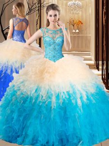 Enchanting Floor Length Multi-color 15th Birthday Dress High-neck Sleeveless Backless
