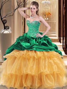 Multi-color Ball Gowns Organza and Taffeta Sweetheart Sleeveless Beading and Ruffles Floor Length Lace Up Sweet 16 Dresses